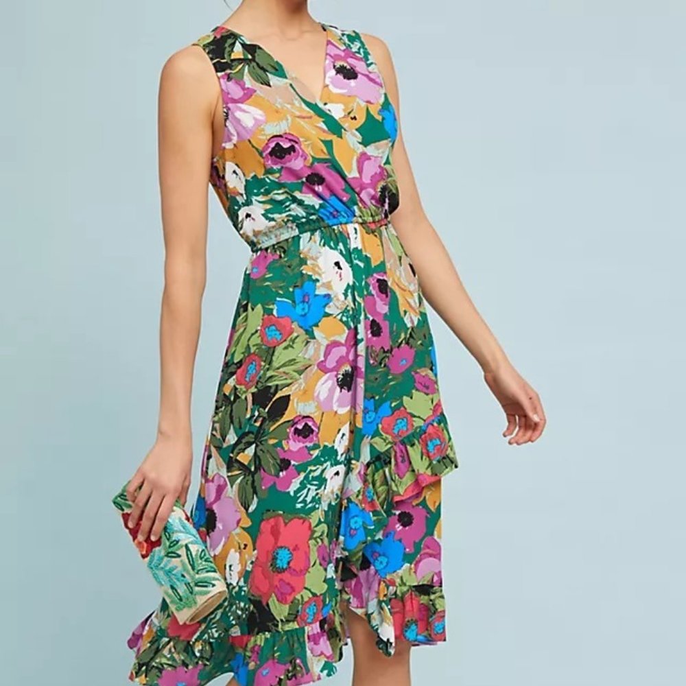 Anthropologie Plenty by Tracy Daphne Wrap Dress in Green Floral Motif